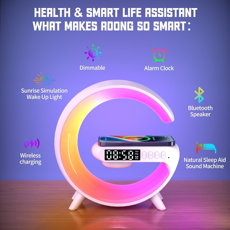 G63 Bluetooth Speaker with Wireless Charger | Atmosphere Wake-Up Light | Bedside Music Lamp | Multi-Mode Lighting - Image 5