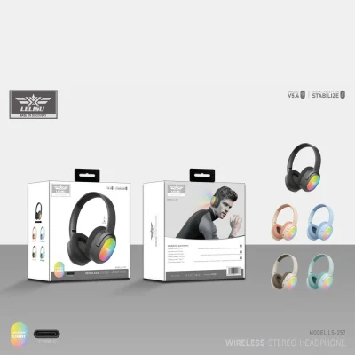 Lelisu LS-257 Wireless Stereo Headphones | Bluetooth 5.4 Over-Ear Headset with Type-C Charging & LED Lights