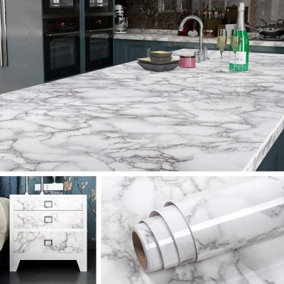 White & Dark Grey | Marble Sheet Sticker 60x200cm | Waterproof Self-Adhesive PVC Wallpaper for Furniture Walls