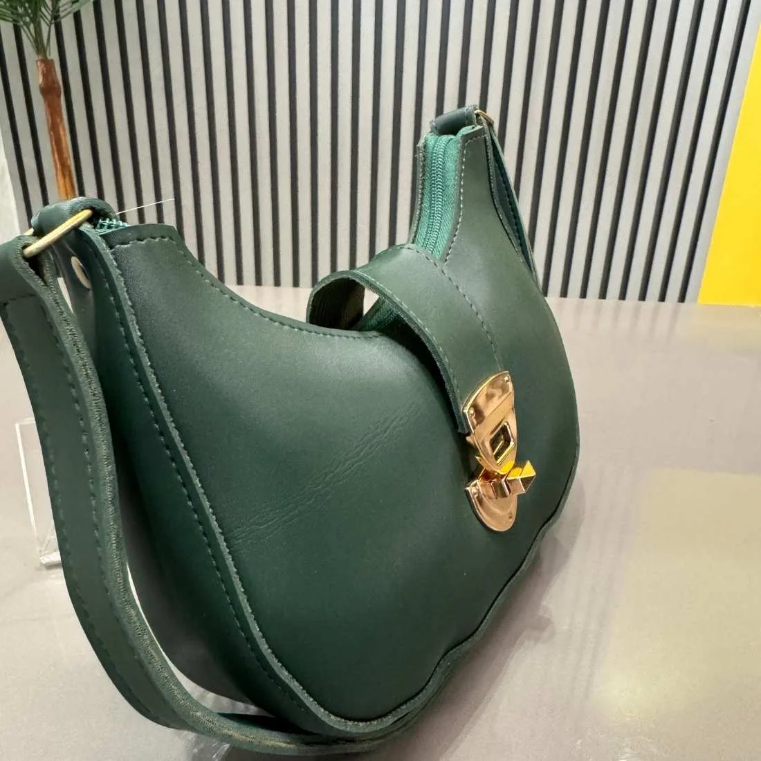 Crescent Leather Luxury Shoulder Bag for Women | Deep Green - Image 2