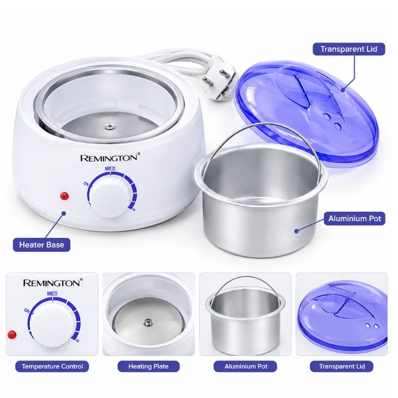 Remington Wax Melting Machine for Hair Removal | Model FJF508-1 | Electric Wax Warmer with 2 Aluminum Pots | Adjustable Temperature Control up to 80°C | 100W - Image 4