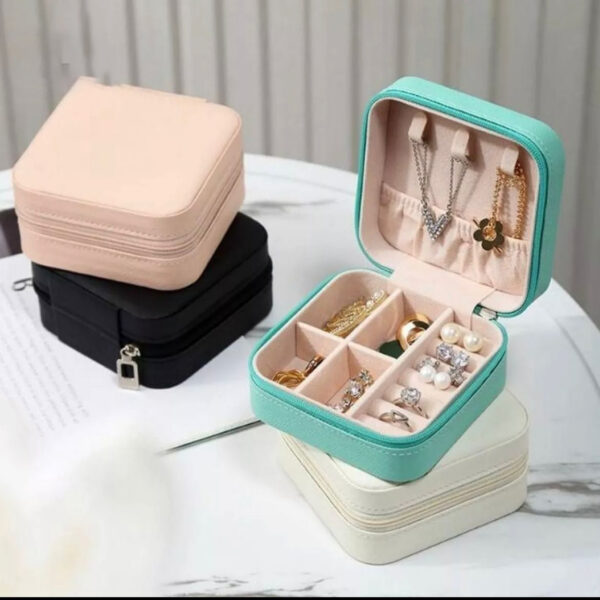 Square Mini Jewellery Box | Portable PU Leather Travel Organizer with Removable Dividers