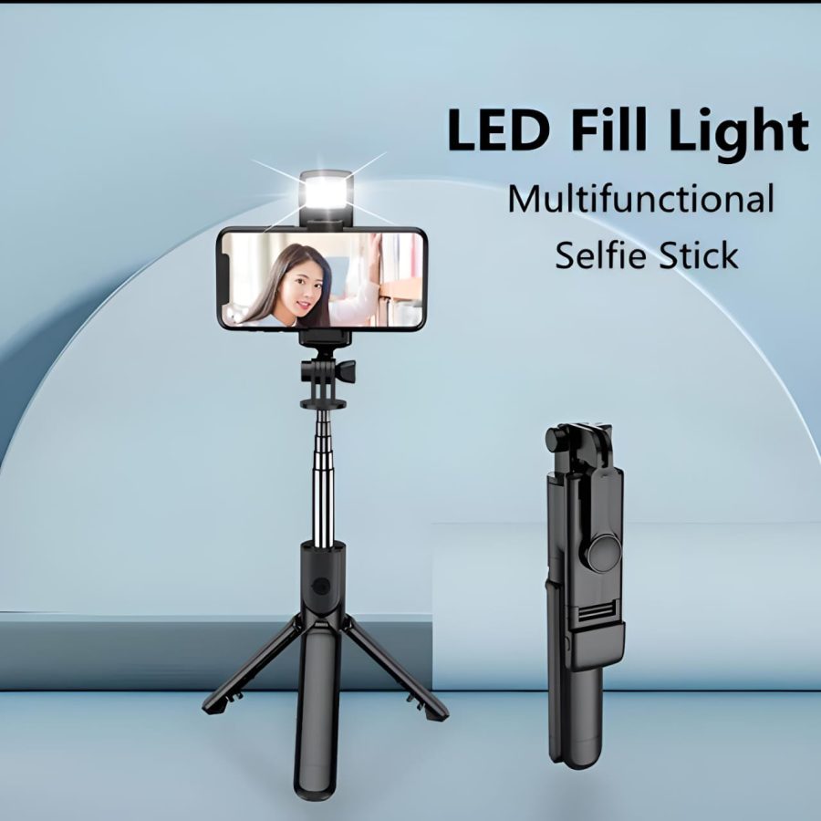 R1s Bluetooth Selfie Stick Tripod with Remote | 360° Foldable Phone & Action Camera Stand with LED Light - Image 7