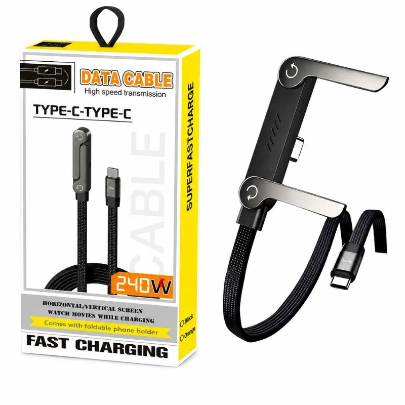 USB-C Fast Charging Cable with Foldable Phone Stand | 2-in-1 Braided Data Cable for iPhone, Samsung & Type-C Devices | 240W - Image 2