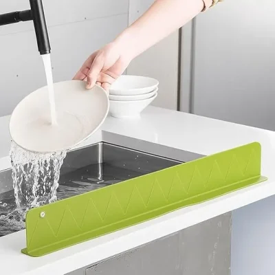Large Size Silicone Sink Splash Guard Set |  Non-Slip Water Barrier with Strong Suction Cups for Kitchen & Bathroom Use