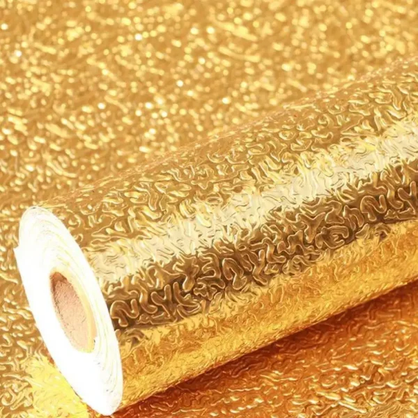 Golden Foil Kitchen Wallpaper Sticker | 60×200cm | Peel & Stick Aluminum Foil Wall Covering | Oil-Proof, Waterproof & Heat-Resistant Decor - Image 5