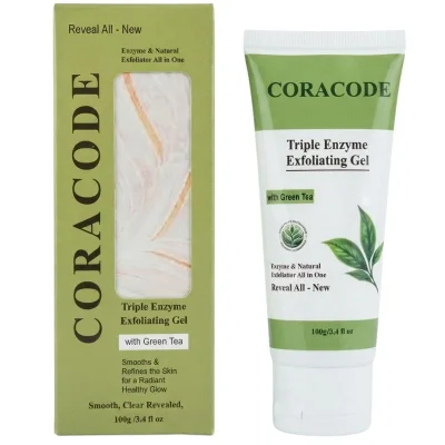 Coracode Triple Enzyme Exfoliating Gel With Green Tea | Facial Exfoliating Gel for Dead Skin & Skin Texture | 100g
