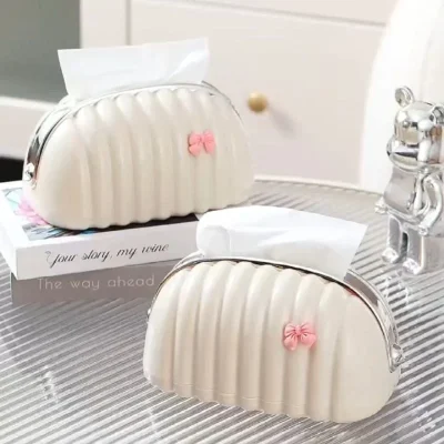 Shell Shape Tissue Box Holder | Elegant Wave Pattern Tissue Dispenser | Decorative Napkin Holder for Home & Office
