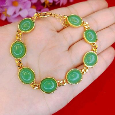 สร้อยข้อมือสีทับทิมกับหยก ลายเลส มาแล้วจ้า ปรับขนาดได้ฟรีไซส์ – หยก