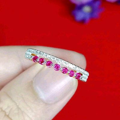 แบบแหวนสีชมพูหวานฉ่ำ 100 บาททุกวง ปรับขนาดได้ฟรีไซส์ – R33 ทับทิมคู่เพชร