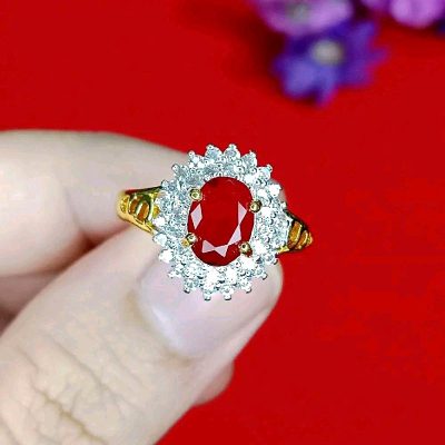 แบบแหวนสีชมพูหวานฉ่ำ 100 บาททุกวง ปรับขนาดได้ฟรีไซส์ – R46 ทับทิมล้อมเพชร