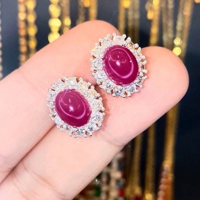 แหวนสีทับทิมและต่างหูสวยมากๆๆๆ งานทองเลเซอร์เพชร CZ แหวนปรับขนาดได้ฟรีไซส์ต่างหูใส่ติดตัวได้เลยจ้า – ต่างหู